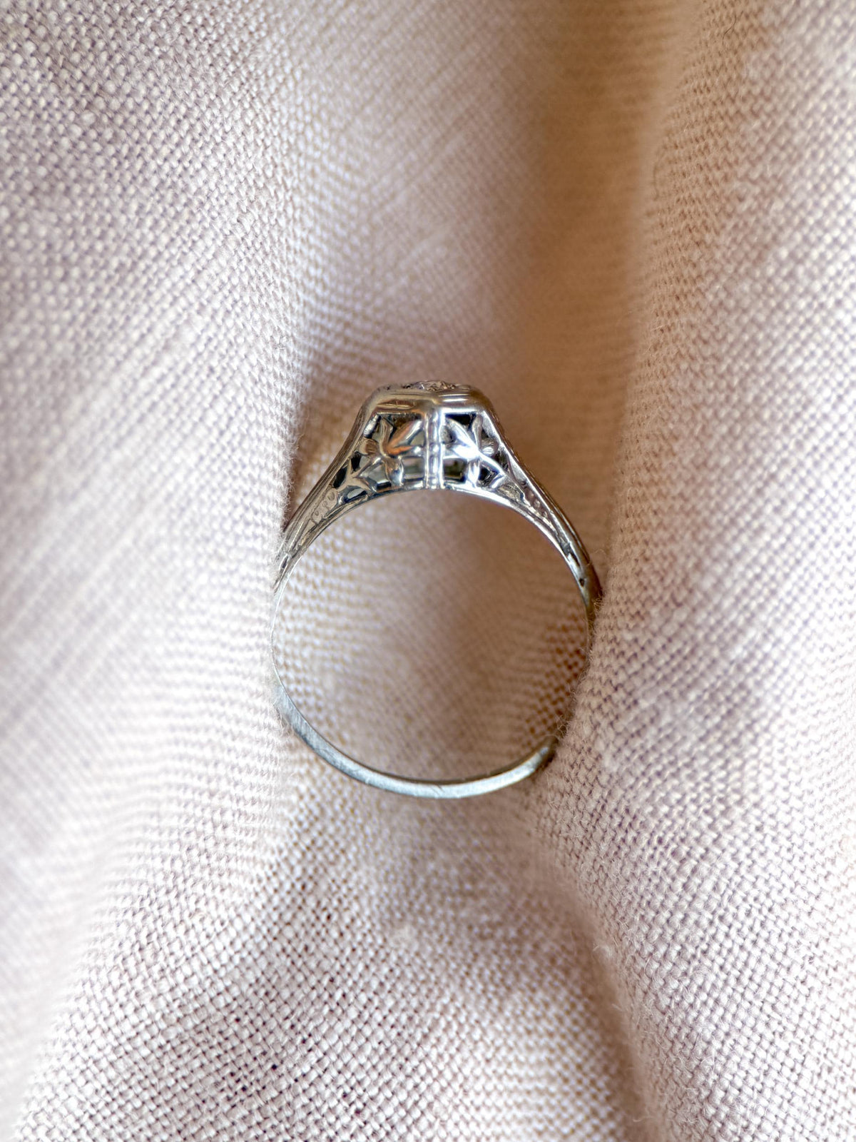 Vintage Diamond Engagement Ring, Round Cut, 14k White Gold, Antique Filigree Bridal Ring