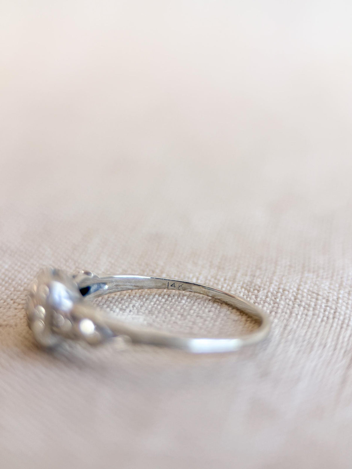 Vintage Diamond Engagement Ring, Round Cut, 14k White Gold, Antique Art Deco Bridal Ring
