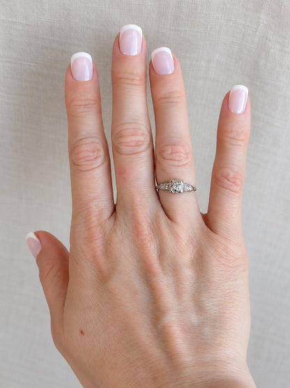 Vintage Diamond Engagement Ring, Round Cut, 14k White Gold, Antique Art Deco Bridal Ring