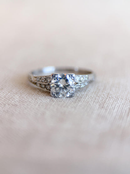 Vintage Diamond Engagement Ring, Round Cut, Platinum, Antique Filigree Art Deco Bridal Ring