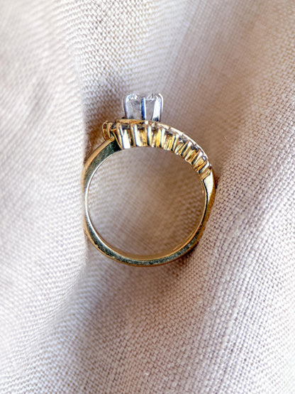 Vintage Diamond Engagement Ring and Wedding Band, Round Cut, 14k Gold Wrap Bridal Set