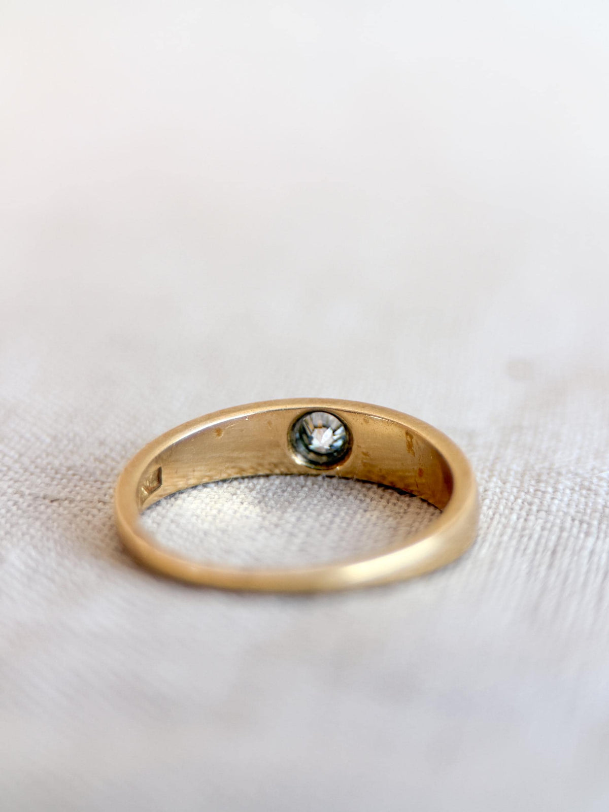 Vintage Diamond Engagement Ring, Old Mine Cut, 18k Gold, Flush Set Solitaire Bridal Band