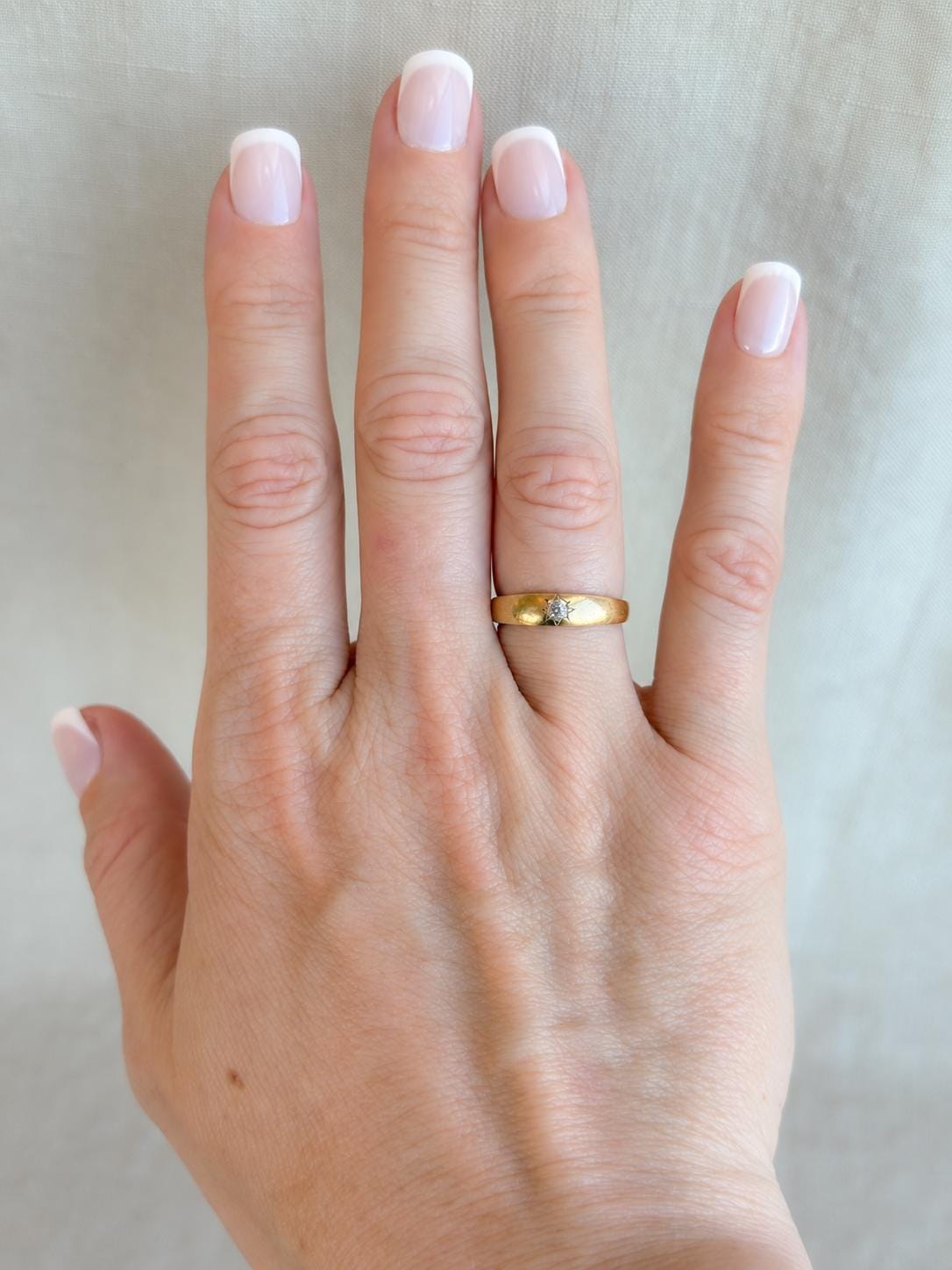 Vintage Diamond Engagement Ring, Old Mine Cut, 18k Gold, Flush Set Solitaire Bridal Band