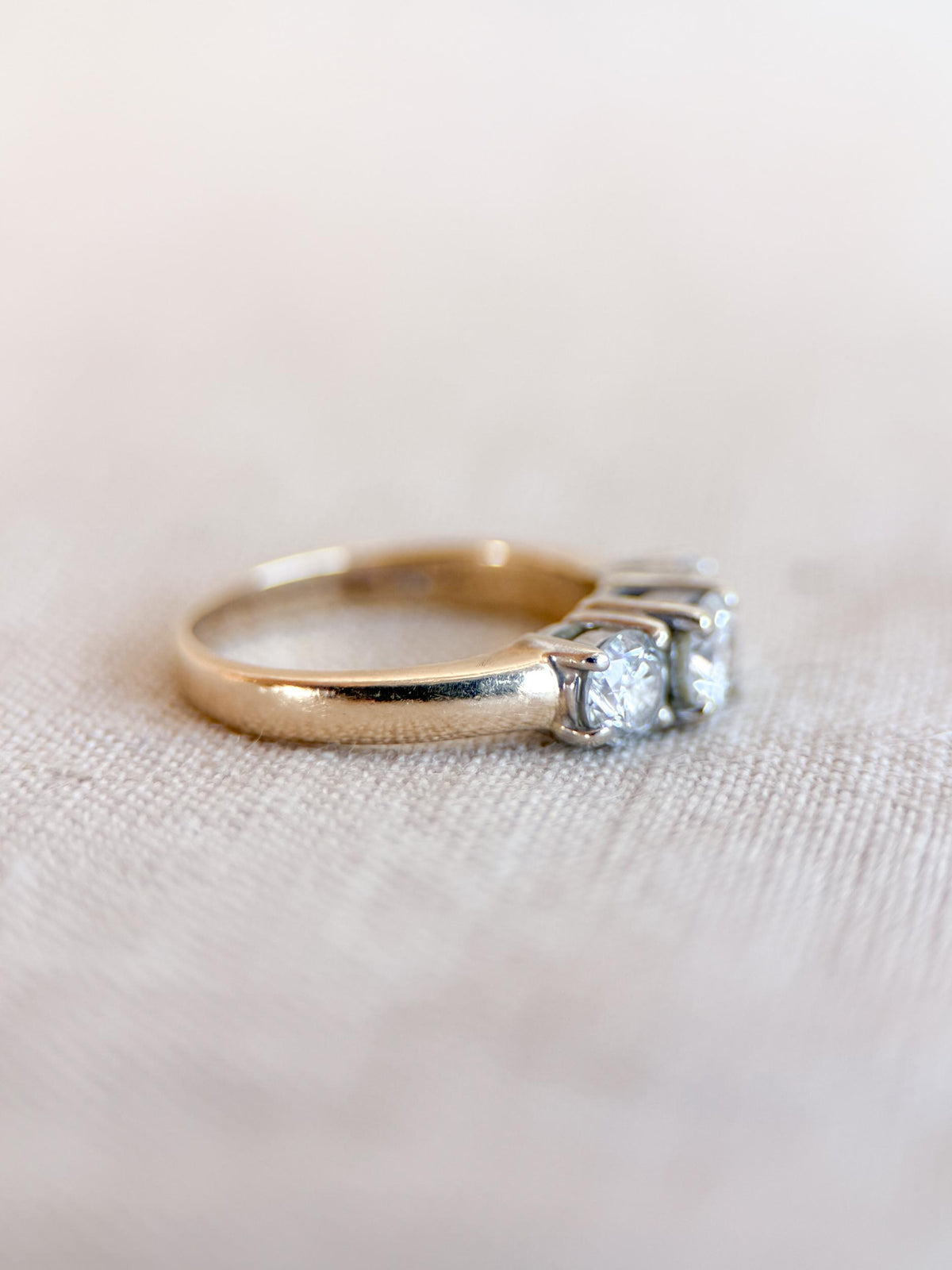 Vintage Diamond Engagement Ring, Round Cut, 14k Gold, Three Stone Prong Set Bridal Ring