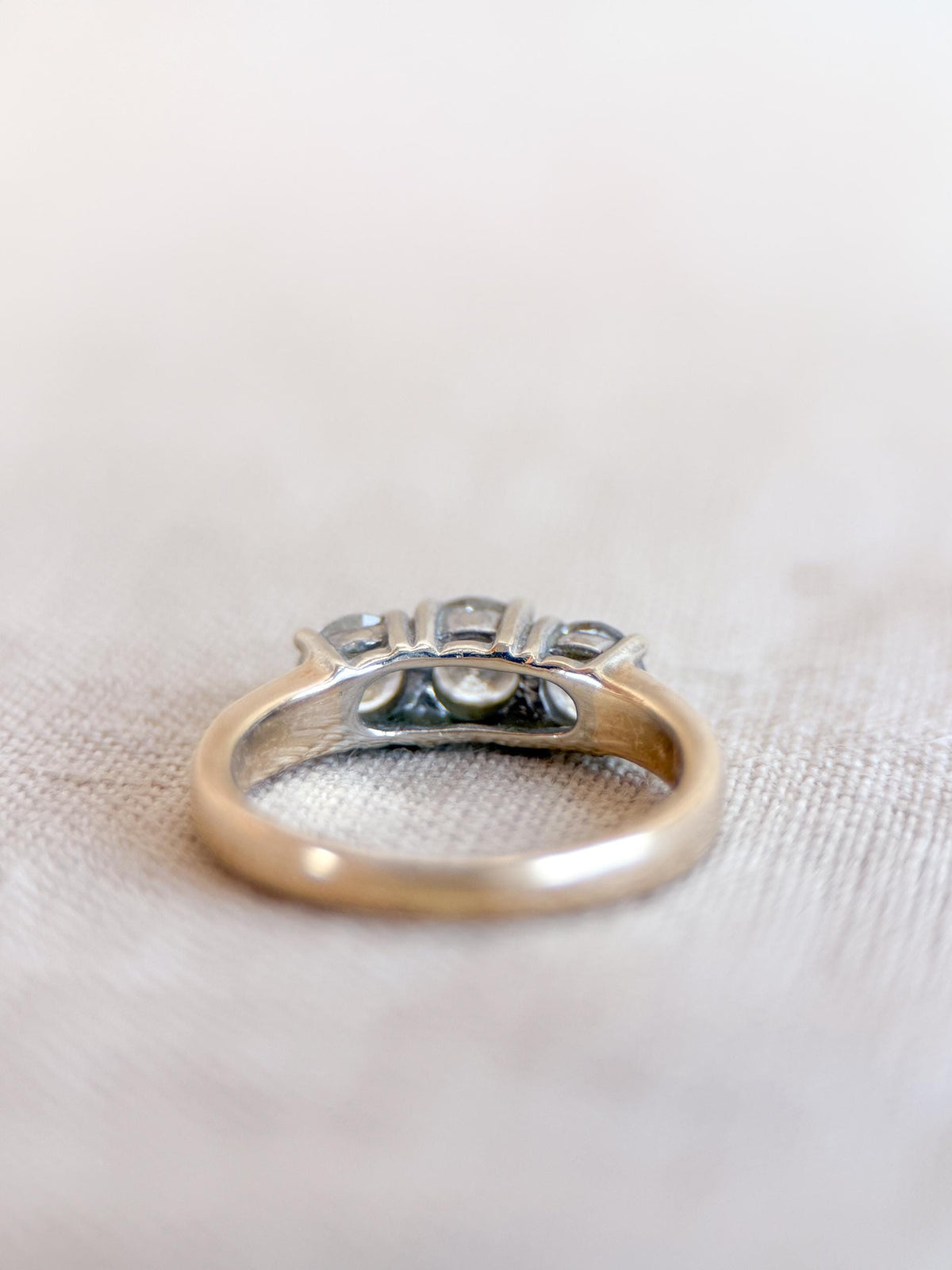 Vintage Diamond Engagement Ring, Round Cut, 14k Gold, Three Stone Prong Set Bridal Ring