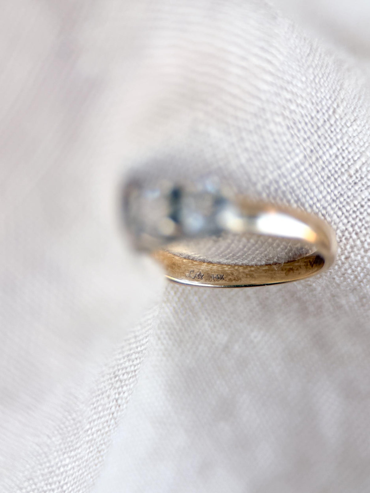 Vintage Diamond Engagement Ring, Round Cut, 14k Gold, Three Stone Prong Set Bridal Ring