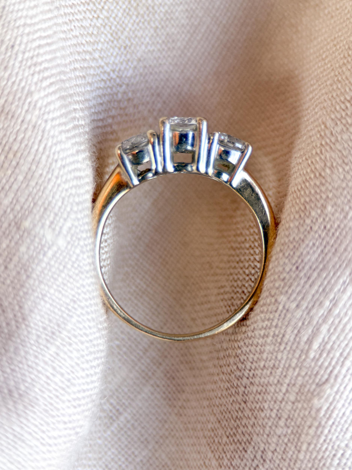 Vintage Diamond Engagement Ring, Round Cut, 14k Gold, Three Stone Prong Set Bridal Ring