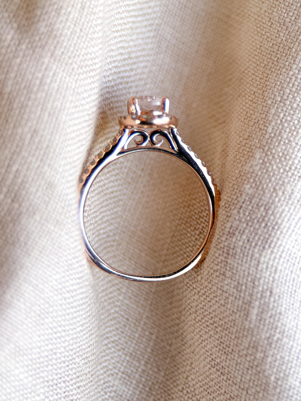 Vintage Morganite Engagement Ring, Oval Cut, 14k Rose Gold, Diamond Halo Pink Bridal Ring