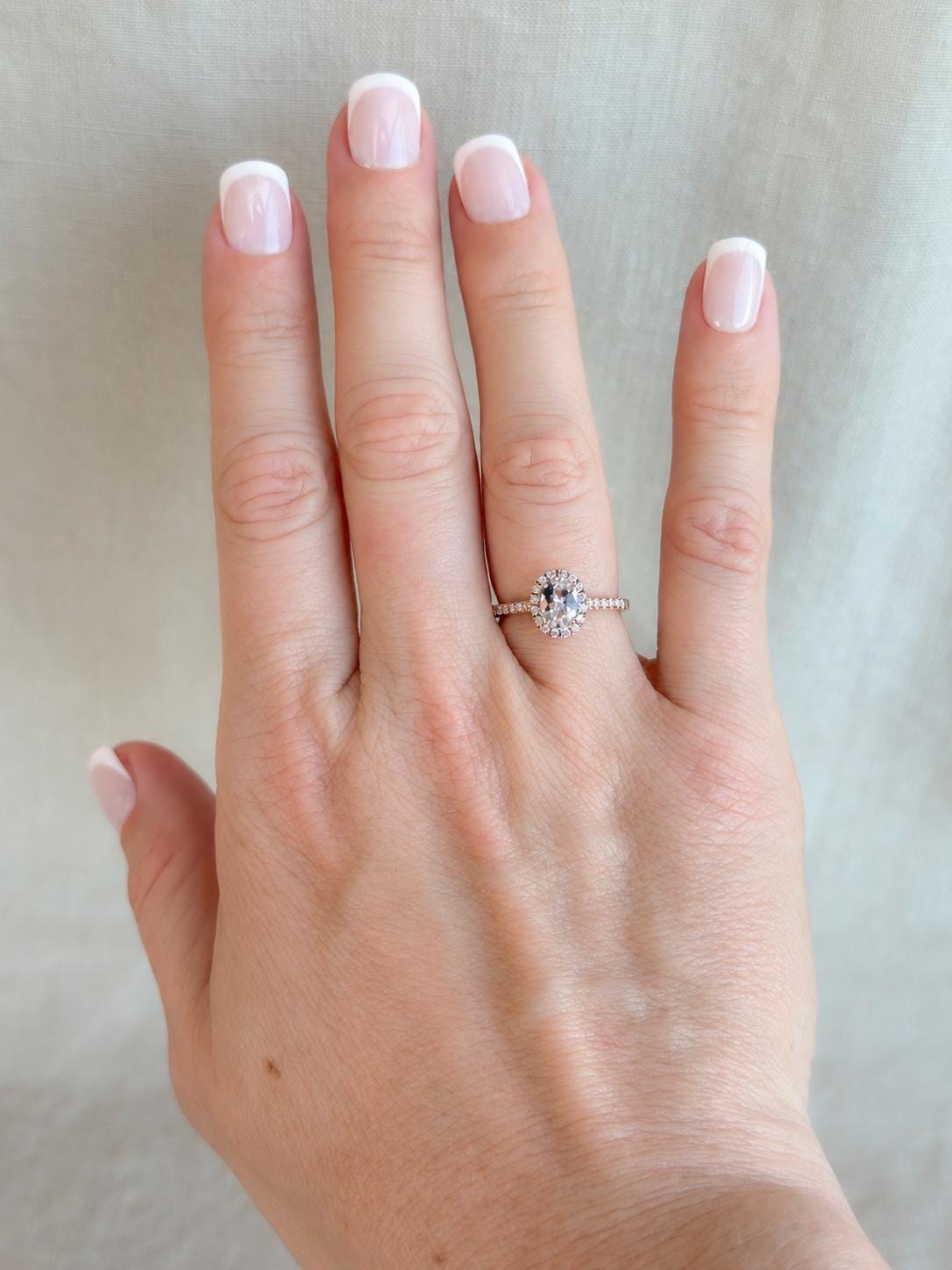 Vintage Morganite Engagement Ring, Oval Cut, 14k Rose Gold, Diamond Halo Pink Bridal Ring