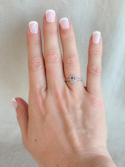 Vintage Morganite Engagement Ring, Oval Cut, 14k Rose Gold, Diamond Halo Pink Bridal Ring