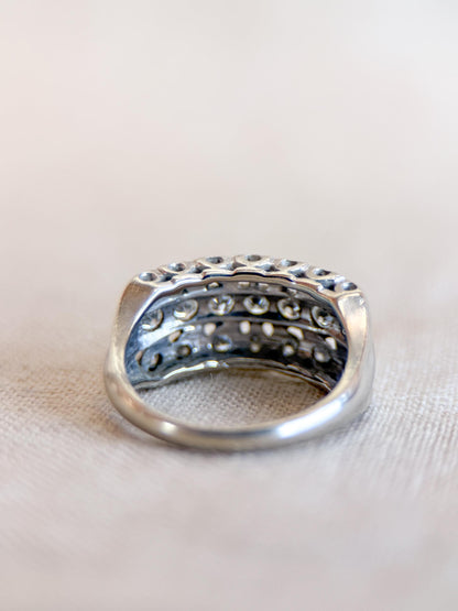 Vintage Diamond Anniversary Band, 14k White Gold, Art Deco Wedding Ring, Wide Filigree Band