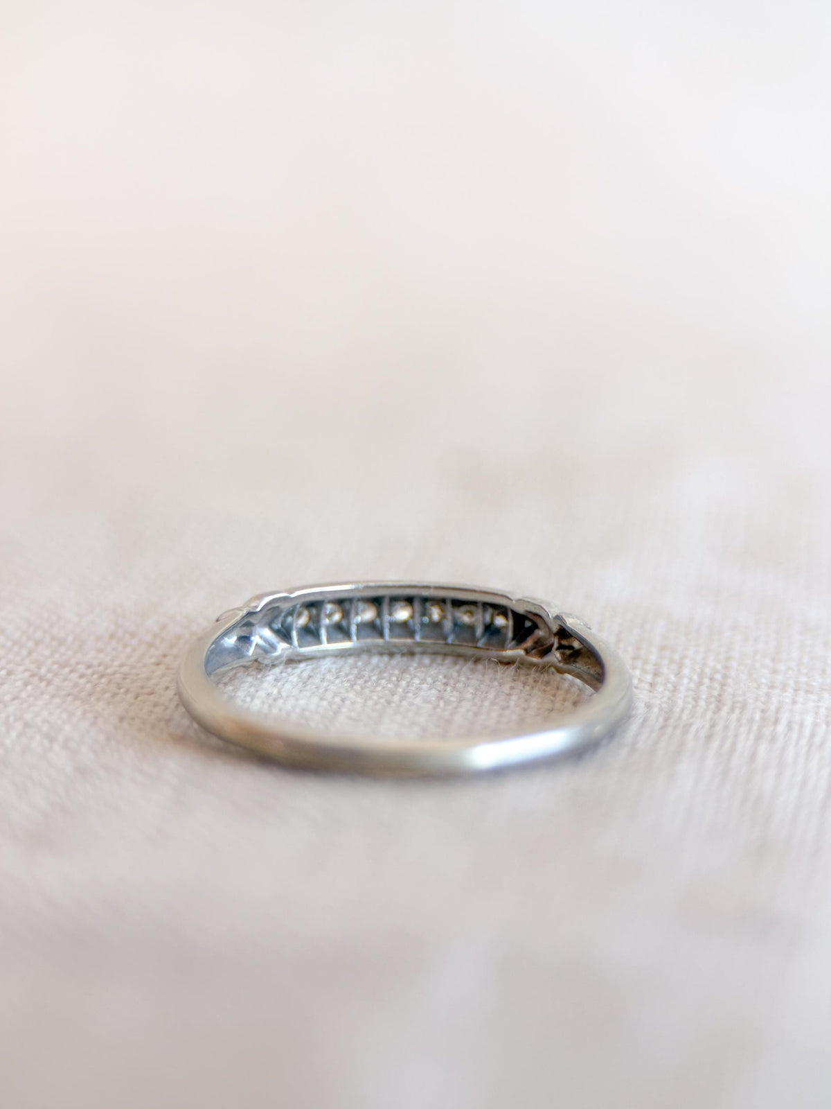 Vintage Diamond Wedding Band, 18k White Gold, Art Deco Minimalist Ring, Stacking Band