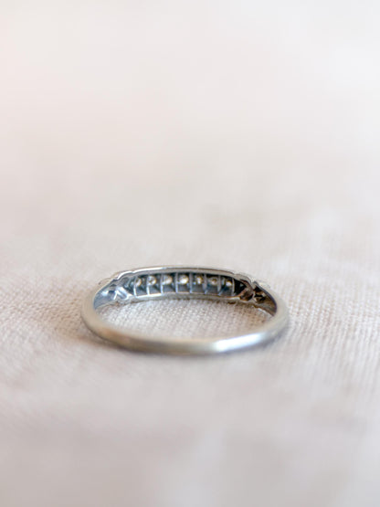 Vintage Diamond Wedding Band, 18k White Gold, Art Deco Minimalist Ring, Stacking Band