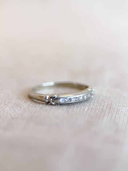 Vintage Diamond Wedding Band, 18k White Gold, Art Deco Minimalist Ring, Stacking Band