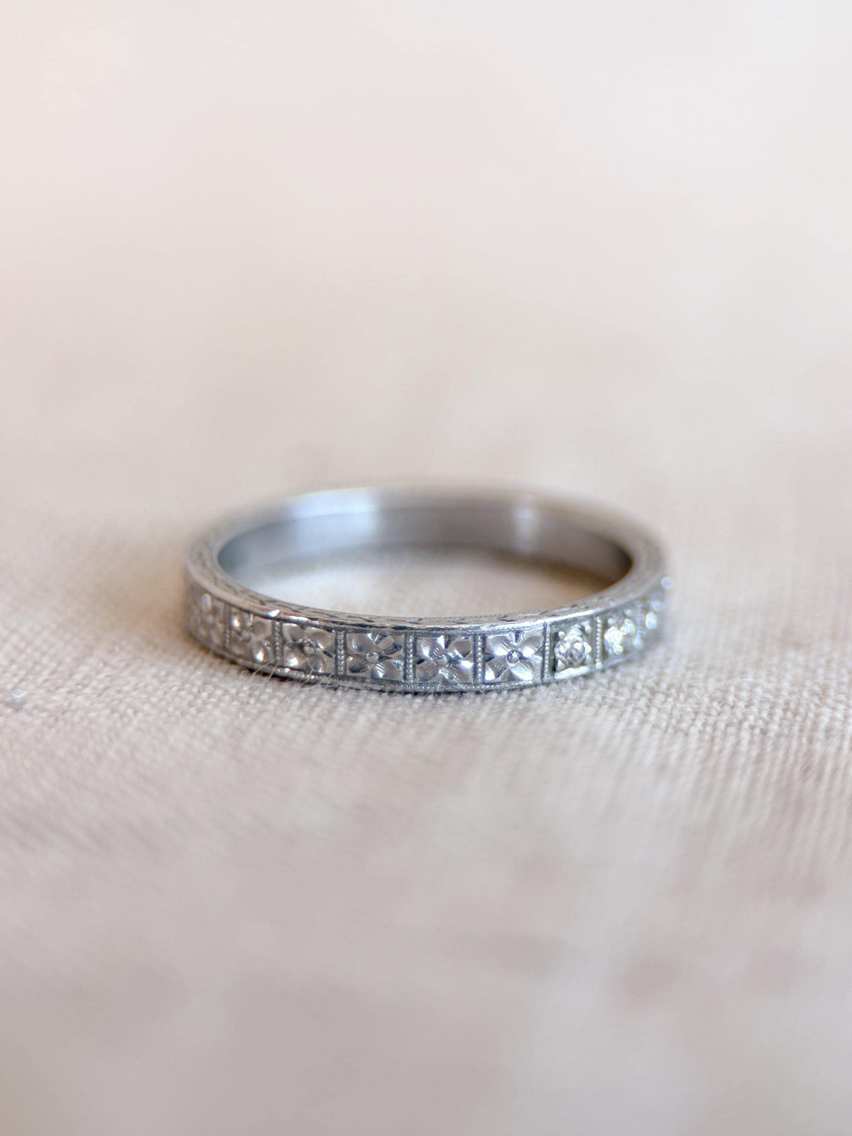 Vintage Diamond Wedding Band, Platinum, Art Deco Antique Filigree Minimalist Ring, Stacking Band