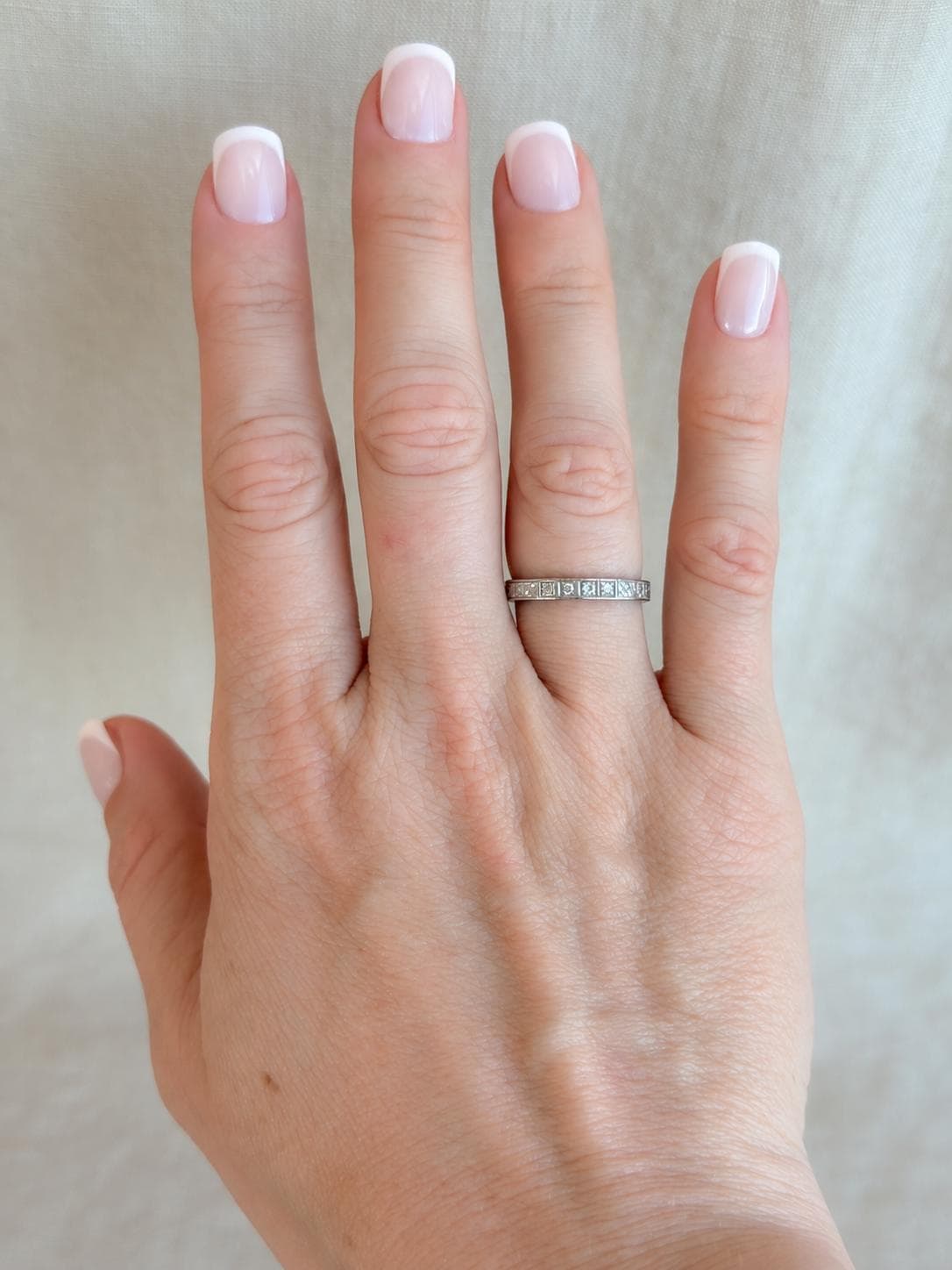 Vintage Diamond Wedding Band, Platinum, Art Deco Antique Filigree Minimalist Ring, Stacking Band