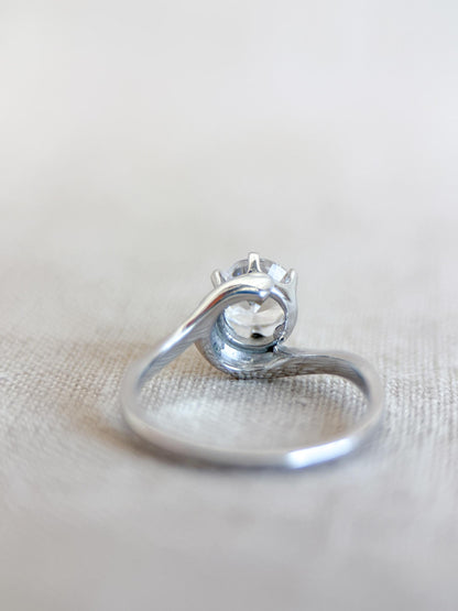 Vintage Topaz Engagement Ring, Round Cut, 10k White Gold, Swirl Solitaire Bridal Ring