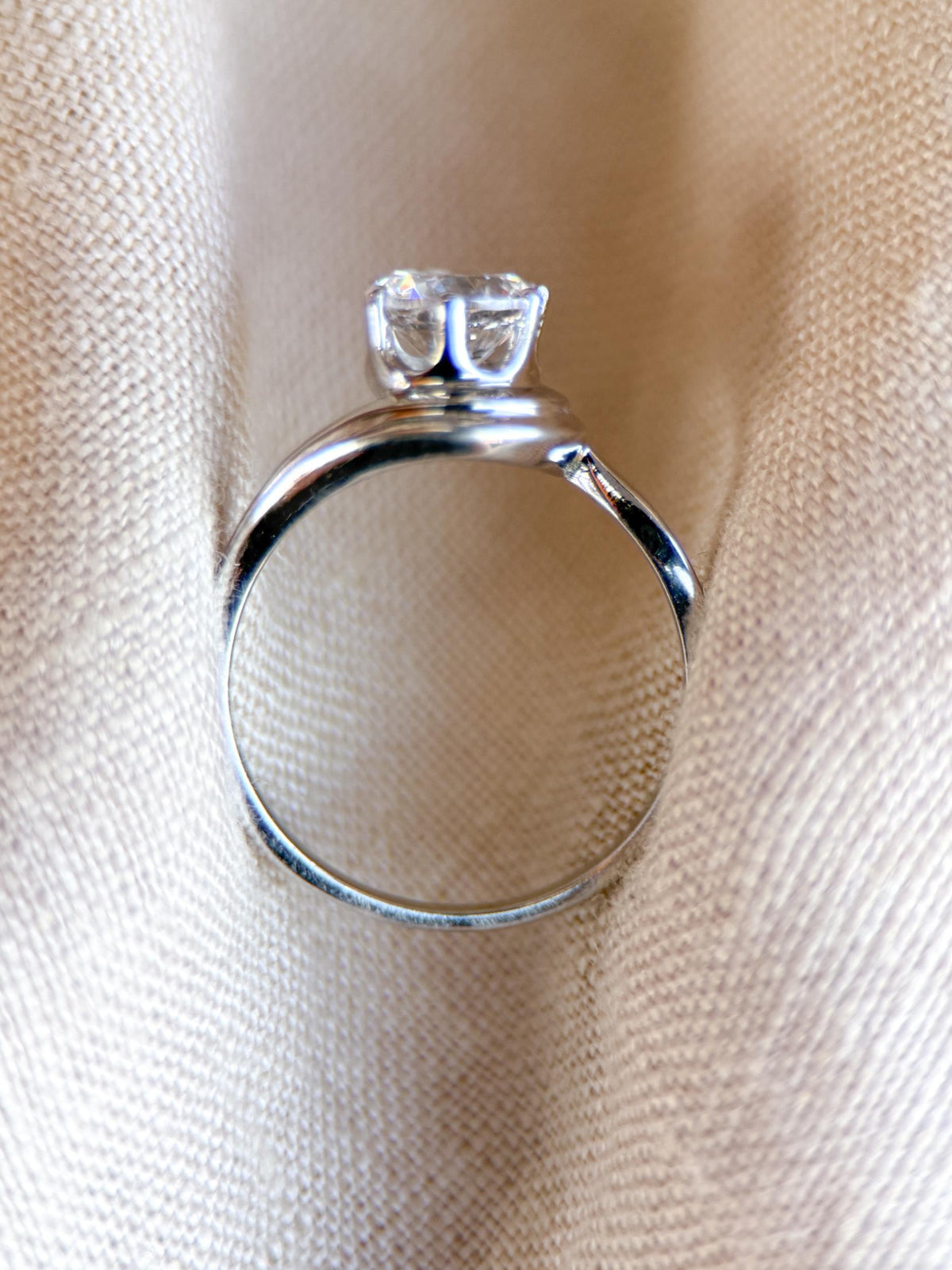 Vintage Topaz Engagement Ring, Round Cut, 10k White Gold, Swirl Solitaire Bridal Ring
