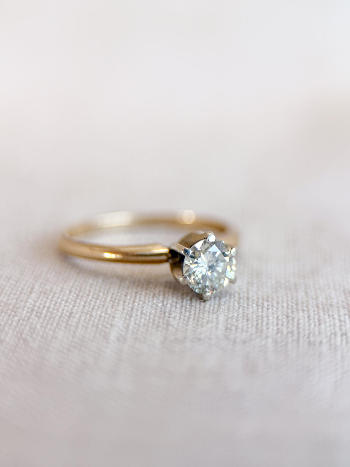 Vintage Diamond Engagement Ring, Round Cut, 14k Gold, Solitaire 6-Prong Bridal Ring
