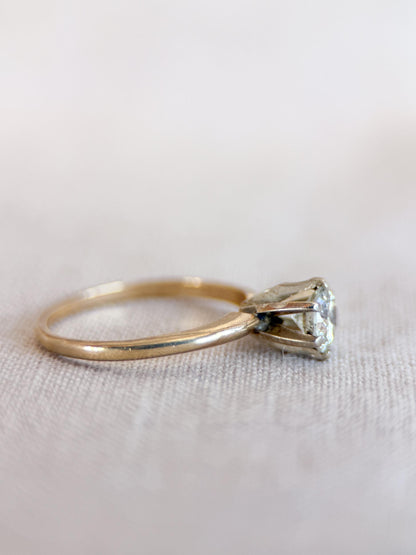 Vintage Diamond Engagement Ring, Round Cut, 14k Gold, Solitaire 6-Prong Bridal Ring