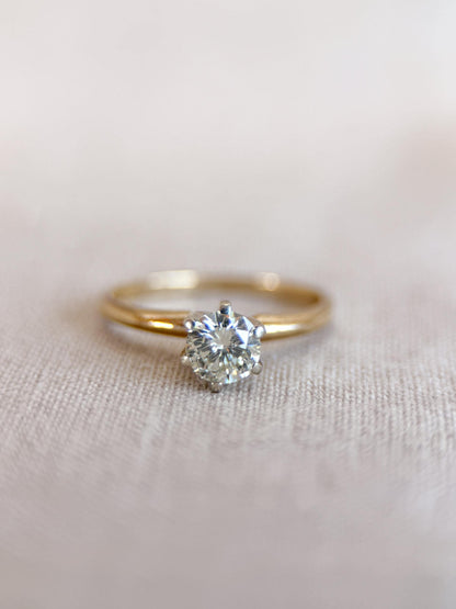 Vintage Diamond Engagement Ring, Round Cut, 14k Gold, Solitaire 6-Prong Bridal Ring