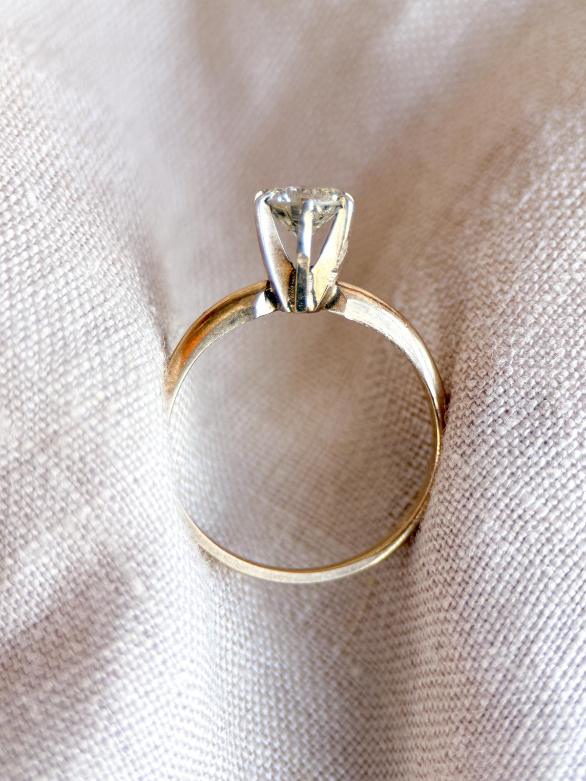 Vintage Diamond Engagement Ring, Round Cut, 14k Gold, Solitaire 6-Prong Bridal Ring