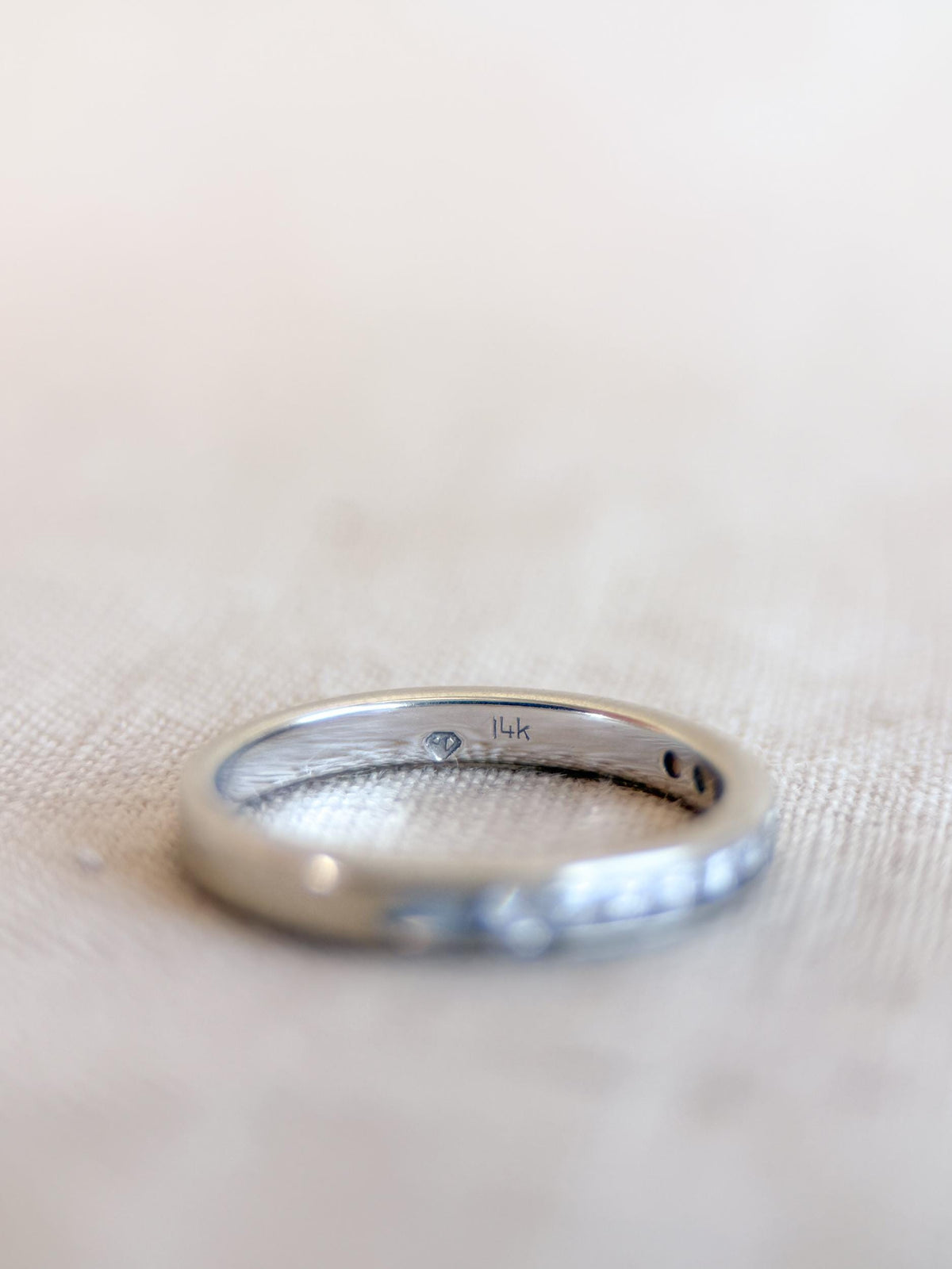 Vintage Diamond Wedding Band, 14k White Gold, Channel Set Round Cut Ring, Stacking Band
