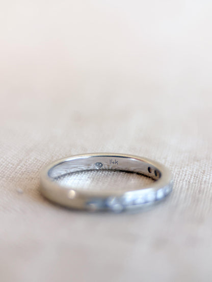 Vintage Diamond Wedding Band, 14k White Gold, Channel Set Round Cut Ring, Stacking Band