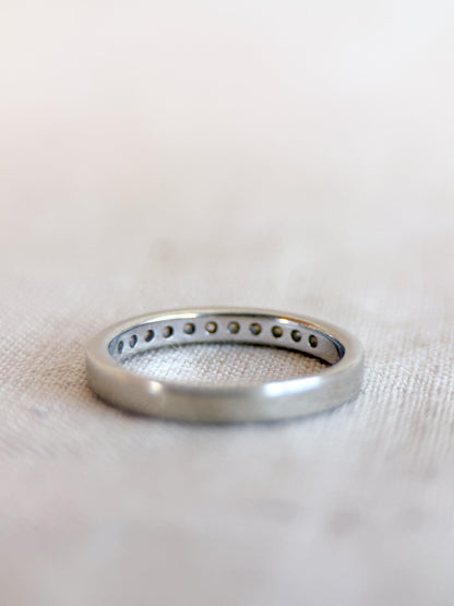 Vintage Diamond Wedding Band, 14k White Gold, Channel Set Round Cut Ring, Stacking Band