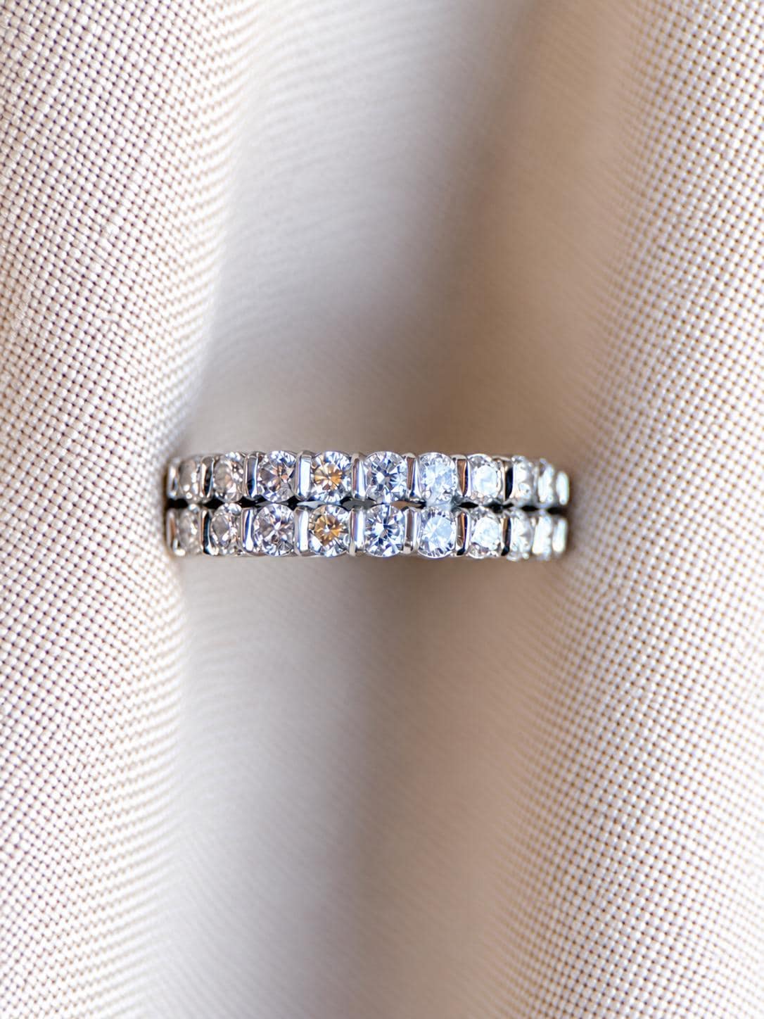 Vintage Diamond Wedding Band, Platinum Double Row Channel Ring, Stacking Band
