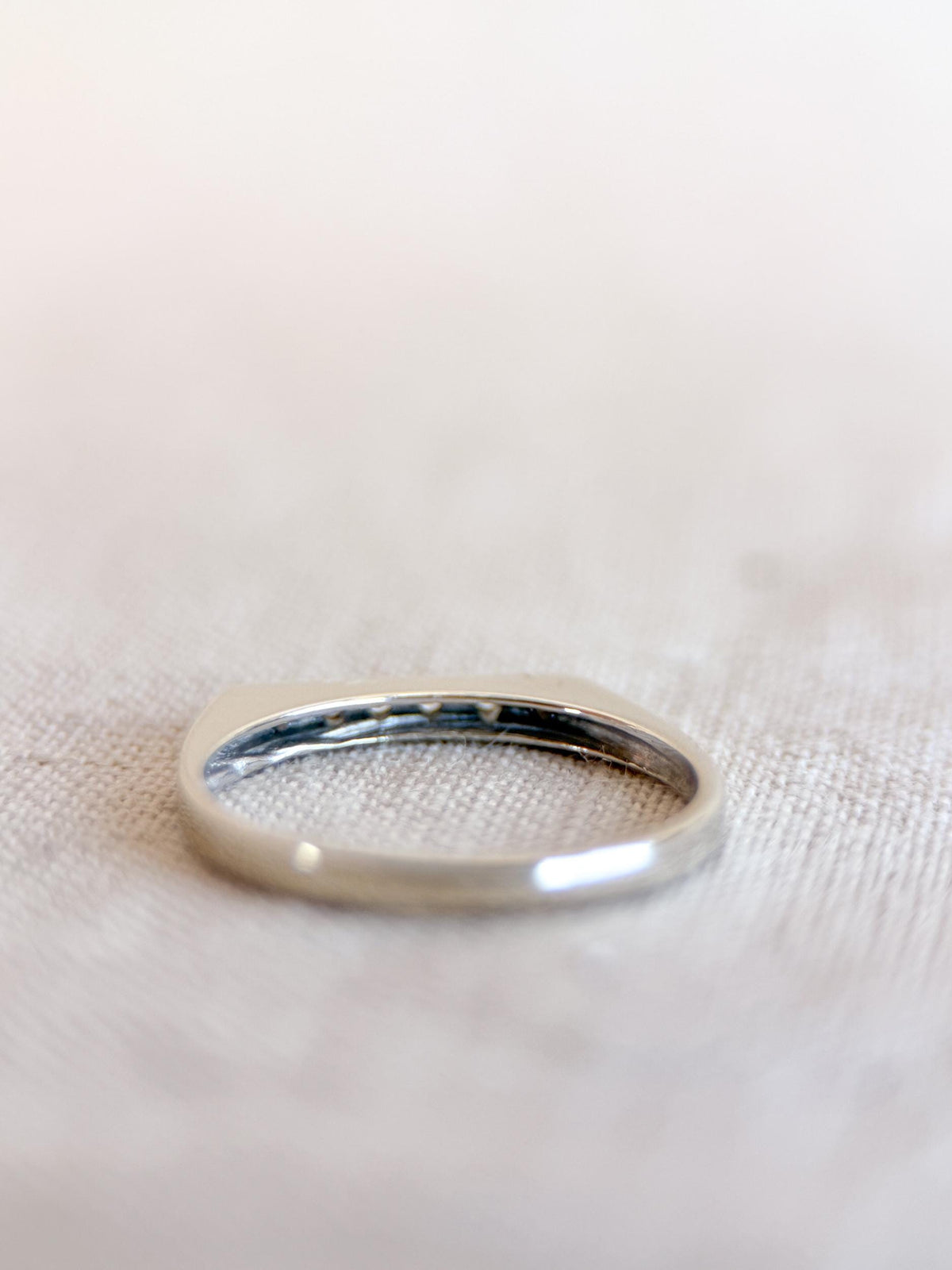Vintage Diamond Wedding Band, 14k White Gold, Squared Flat Top Minimalist Ring, Stacking Band