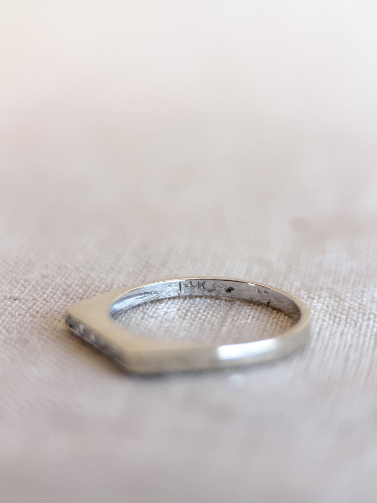 Vintage Diamond Wedding Band, 14k White Gold, Squared Flat Top Minimalist Ring, Stacking Band