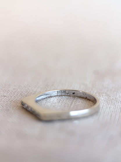 Vintage Diamond Wedding Band, 14k White Gold, Squared Flat Top Minimalist Ring, Stacking Band