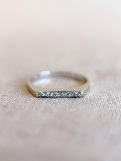 Vintage Diamond Wedding Band, 14k White Gold, Squared Flat Top Minimalist Ring, Stacking Band