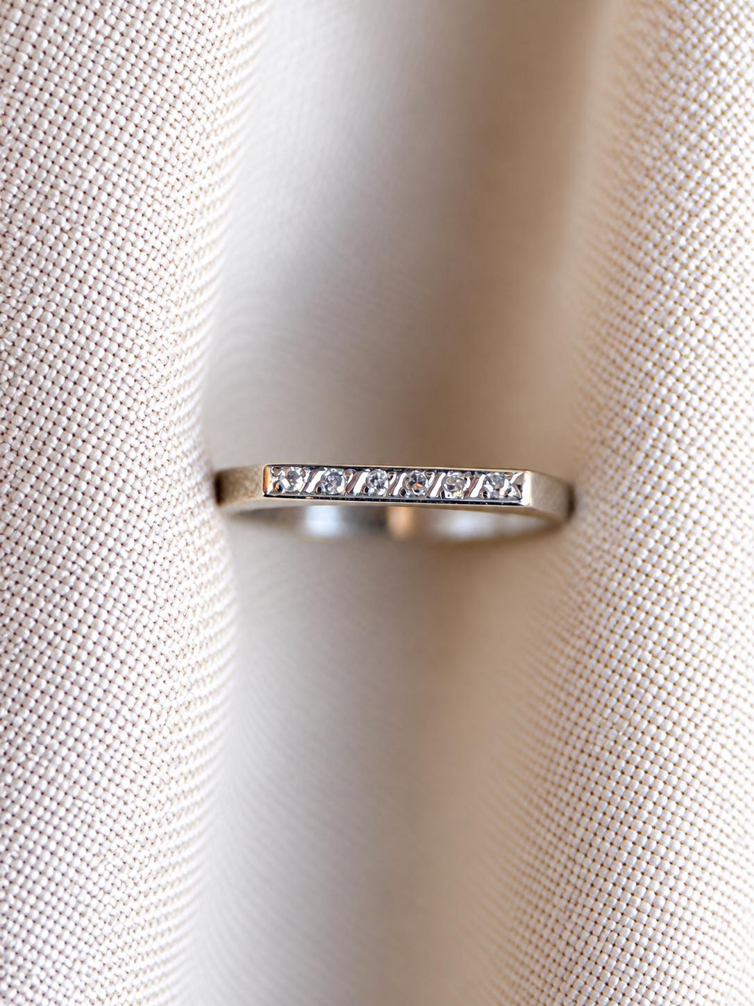 Vintage Diamond Wedding Band, 14k White Gold, Squared Flat Top Minimalist Ring, Stacking Band