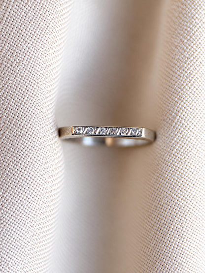 Vintage Diamond Wedding Band, 14k White Gold, Squared Flat Top Minimalist Ring, Stacking Band