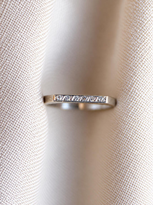 Vintage Diamond Wedding Band, 14k White Gold, Squared Flat Top Minimalist Ring, Stacking Band