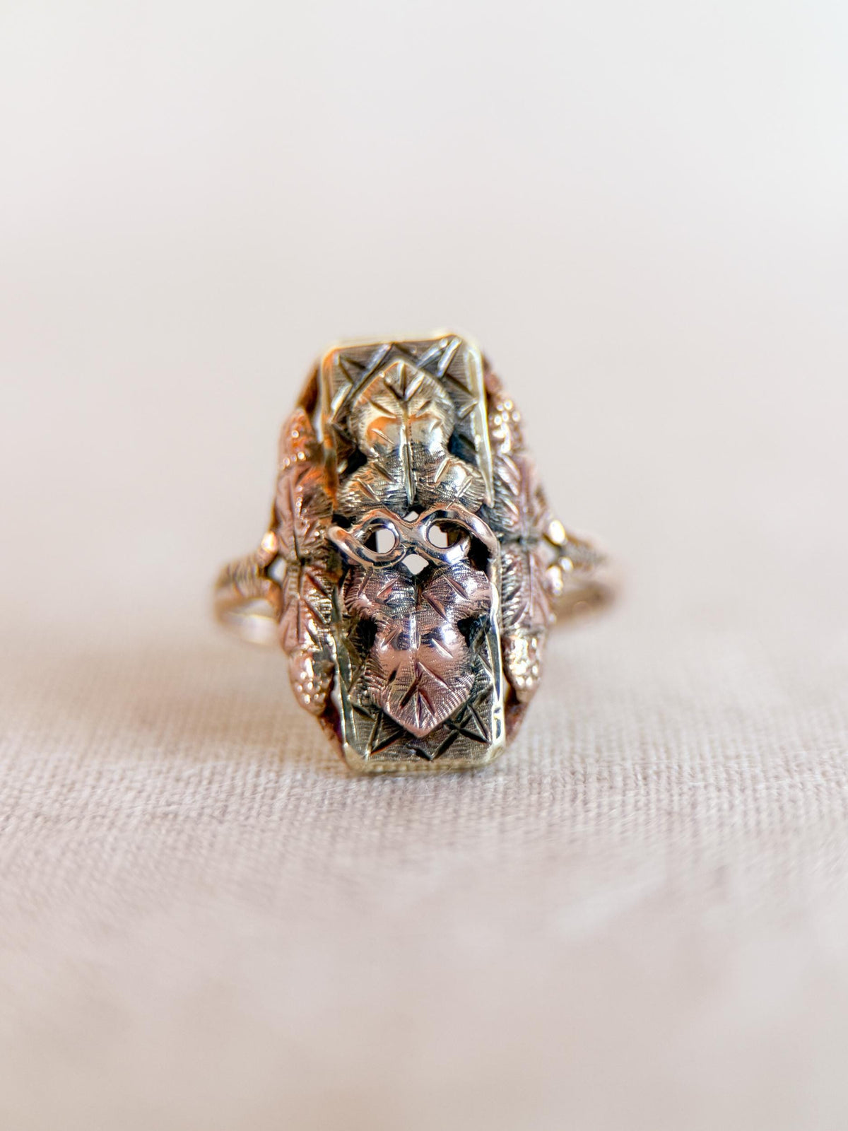 Vintage Black Hills Gold Ring, 10k Tri-Colored Leaf Statement Ring, Unique Floral Jewelry