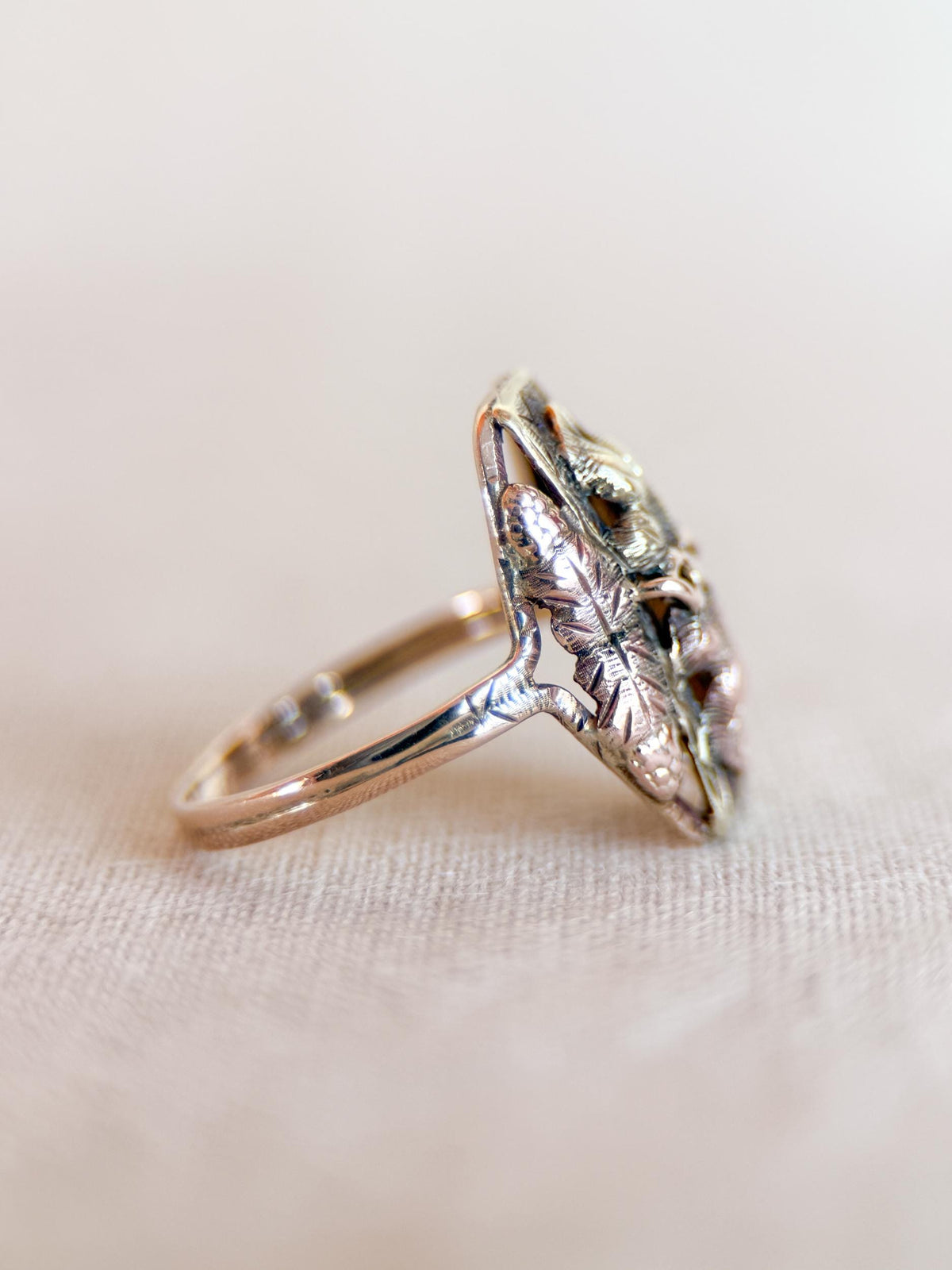Vintage Black Hills Gold Ring, 10k Tri-Colored Leaf Statement Ring, Unique Floral Jewelry
