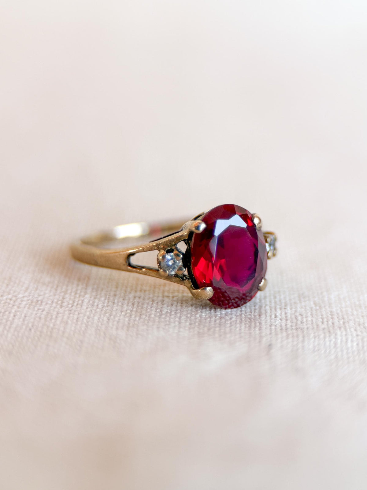 Vintage Ruby Ring, 10k Gold, Oval Cut Statement Ring, Unique Gemstone Jewelry