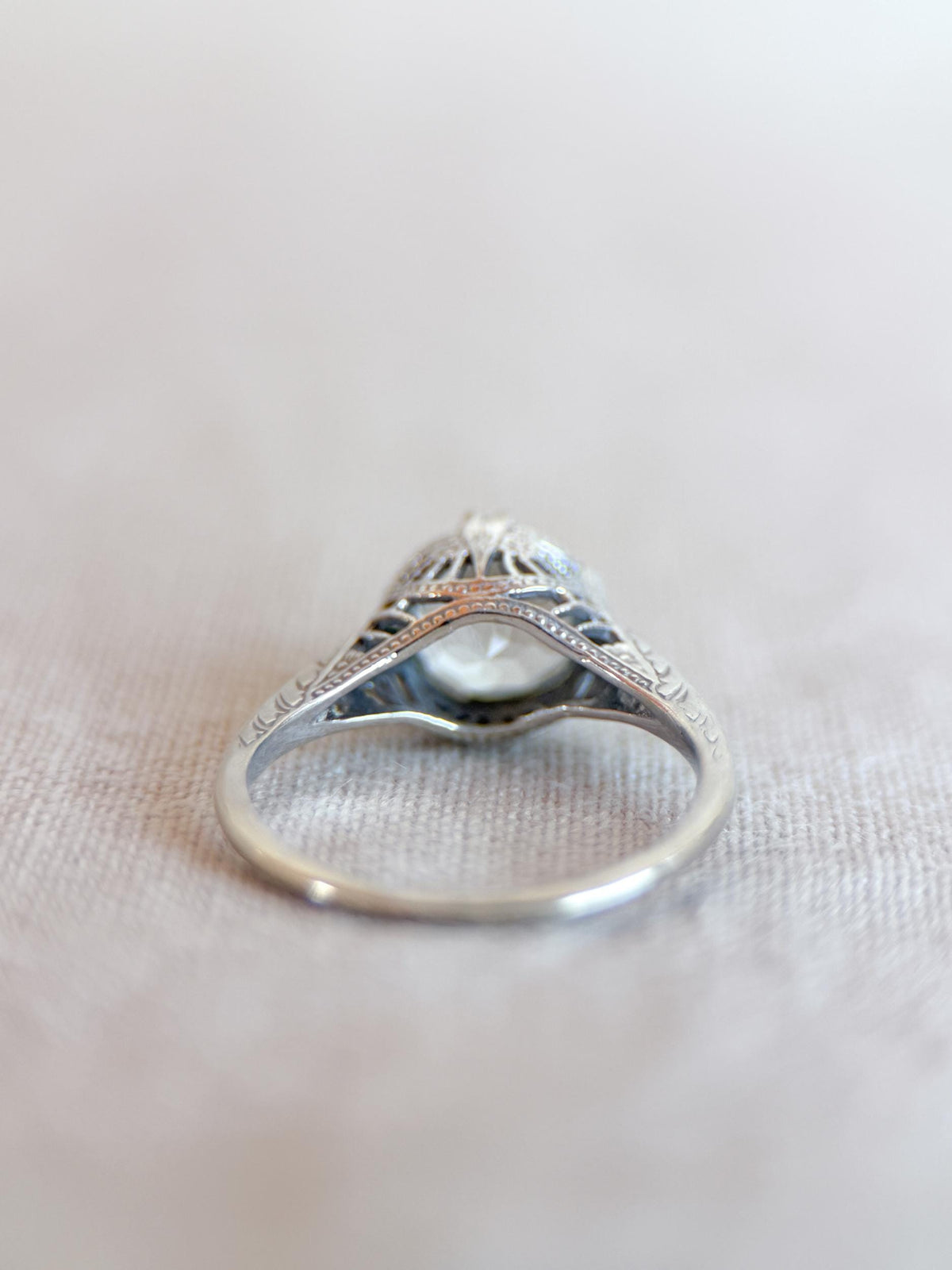 Vintage Aquamarine Engagement Ring, Round Cut, 14k White Gold, Antique Replica Filigree Bridal Ring
