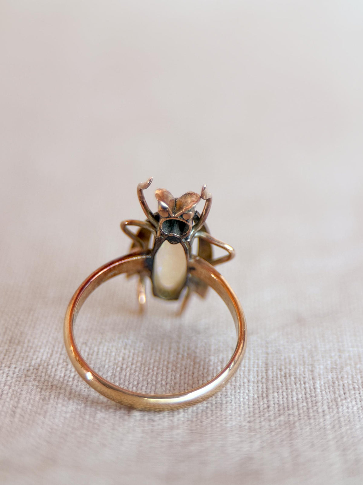 Vintage Opal Insect Ring, 18k Gold Art Nouveau Statement Ring, Unique Gemstone Bug Jewelry