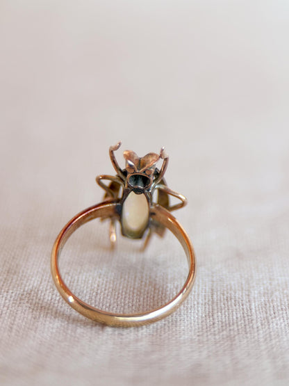Vintage Opal Insect Ring, 18k Gold Art Nouveau Statement Ring, Unique Gemstone Bug Jewelry