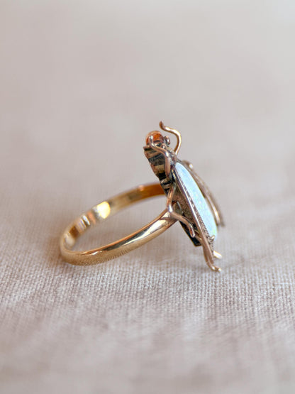 Vintage Opal Insect Ring, 18k Gold Art Nouveau Statement Ring, Unique Gemstone Bug Jewelry