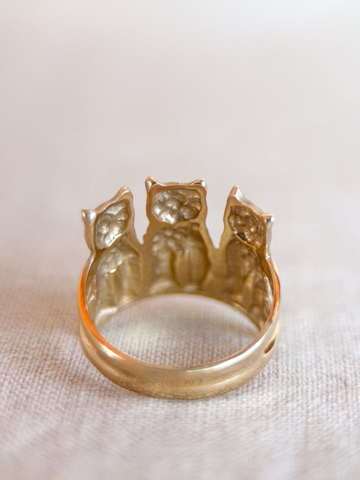 Vintage Cat Ring, 14k Gold Three Cats Statement Ring, Unique Animal Jewelry