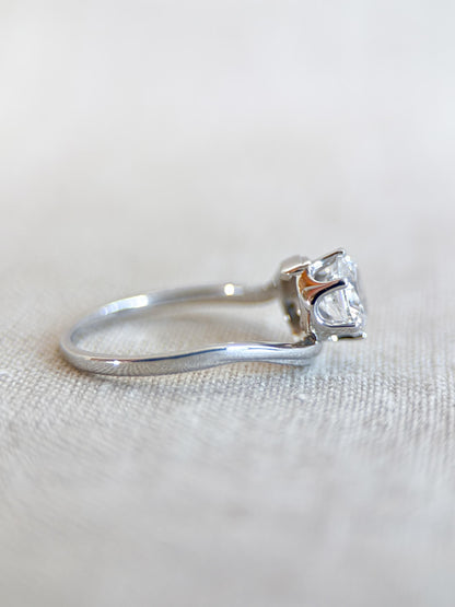 Vintage Topaz Engagement Ring, Round Cut, 10k White Gold, Swirl Solitaire Bridal Ring