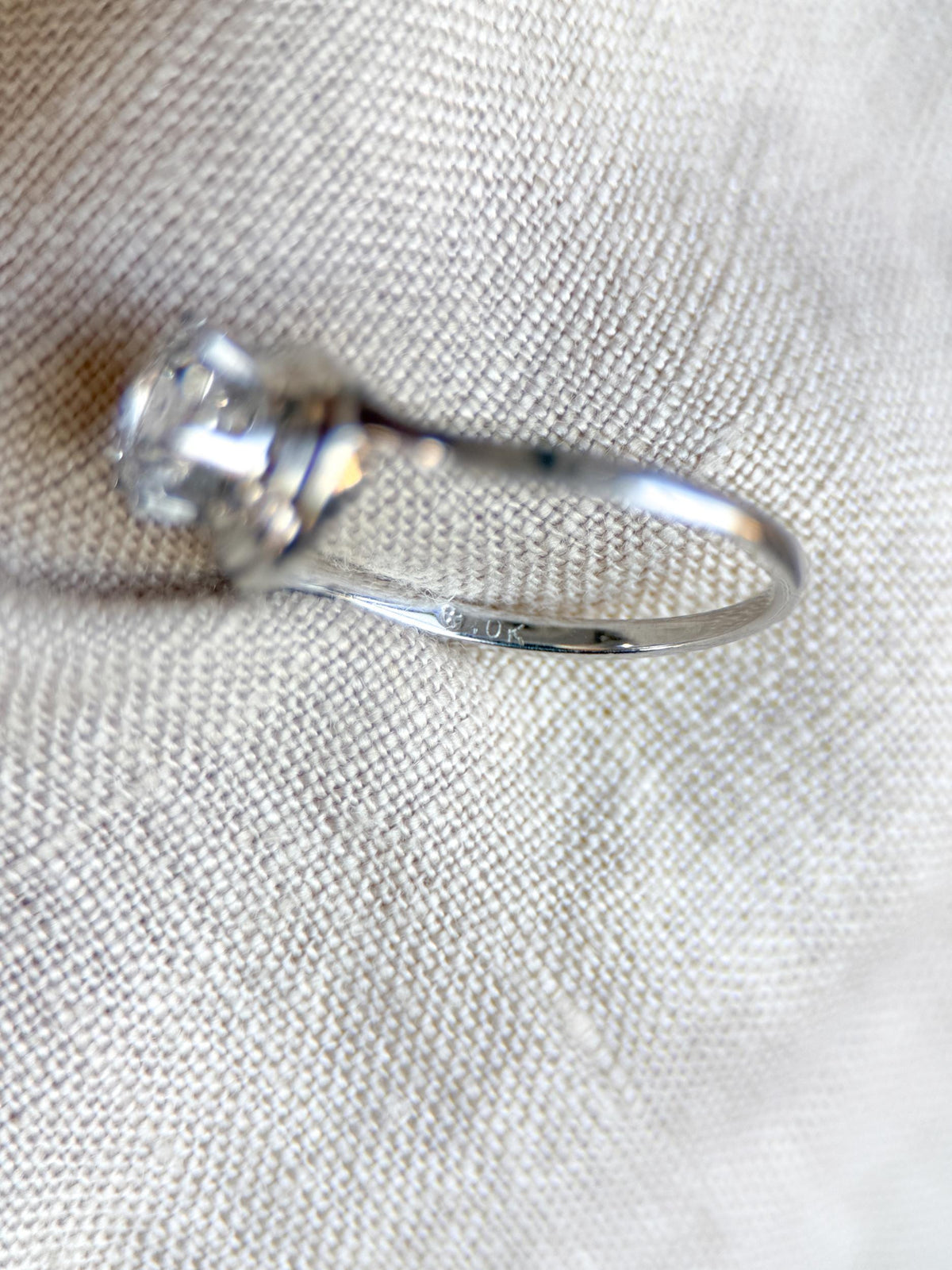 Vintage Topaz Engagement Ring, Round Cut, 10k White Gold, Swirl Solitaire Bridal Ring