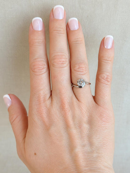 Vintage Topaz Engagement Ring, Round Cut, 10k White Gold, Swirl Solitaire Bridal Ring
