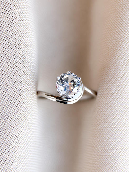 Vintage Topaz Engagement Ring, Round Cut, 10k White Gold, Swirl Solitaire Bridal Ring