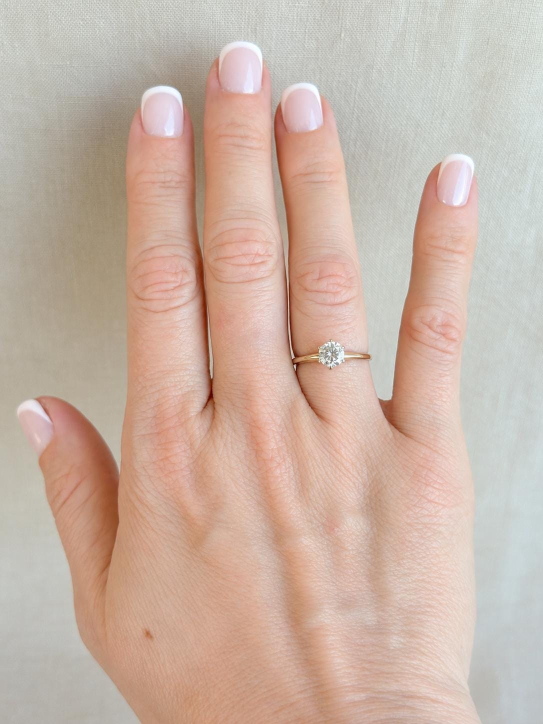 Vintage Diamond Engagement Ring, Round Cut, 14k Gold, Solitaire 6-Prong Bridal Ring
